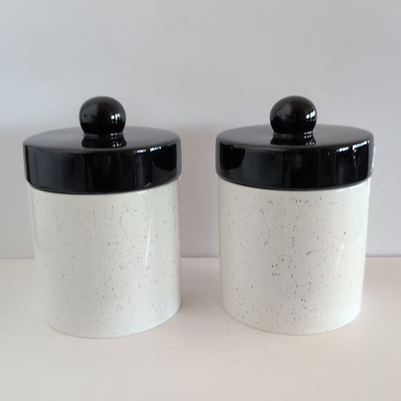 Other - New Ceramic 7" Tall White And Black Speckled Canisters Food Storage With Lids
